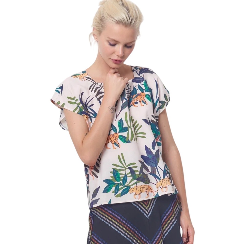 Anthropologie Corey Lynn Calter Tiger Top Womens XS TINA Linen Blend Square Neck